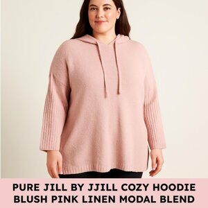 Pure Jill cozy knit hoodie relaxed linen blend ribbed sleeves 2X blush pink